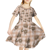 Brown Palaka Hawaii Kid Short Sleeve Dress Hawaiian Lehua Blossoms