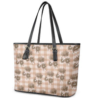 Brown Palaka Hawaii Leather Tote Bag Hawaiian Lehua Blossoms LT05 - Polynesian Pride