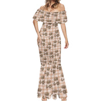 Brown Palaka Hawaii Mermaid Dress Hawaiian Lehua Blossoms