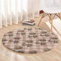 Brown Palaka Hawaii Round Carpet Hawaiian Lehua Blossoms