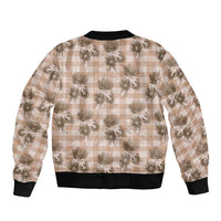 Brown Palaka Hawaii Sleeve Zip Bomber Jacket Hawaiian Lehua Blossoms