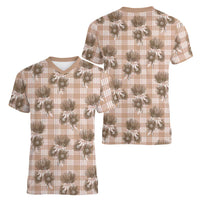 Brown Palaka Hawaii Women V-Neck T-Shirt Hawaiian Lehua Blossoms LT05 - Polynesian Pride