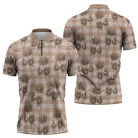 Brown Palaka Hawaii Zipper Polo Shirt Hawaiian Lehua Blossoms