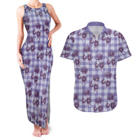 Purple Palaka Hawaii Couples Matching Tank Maxi Dress and Hawaiian Shirt Hawaiian Lehua Blossoms