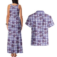 Purple Palaka Hawaii Couples Matching Tank Maxi Dress and Hawaiian Shirt Hawaiian Lehua Blossoms