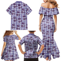 Purple Palaka Hawaii Family Matching Mermaid Dress and Hawaiian Shirt Hawaiian Lehua Blossoms