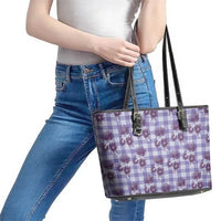 Purple Palaka Hawaii Leather Tote Bag Hawaiian Lehua Blossoms