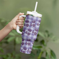 Purple Palaka Hawaii Tumbler With Handle Hawaiian Lehua Blossoms LT05 - Polynesian Pride