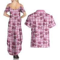 Pink Palaka Hawaii Couples Matching Summer Maxi Dress and Hawaiian Shirt Hawaiian Lehua Blossoms