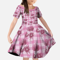 Pink Palaka Hawaii Family Matching Long Sleeve Bodycon Dress and Hawaiian Shirt Hawaiian Lehua Blossoms