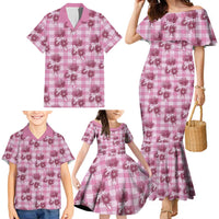 Pink Palaka Hawaii Family Matching Mermaid Dress and Hawaiian Shirt Hawaiian Lehua Blossoms