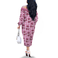 Pink Palaka Hawaii Family Matching Off The Shoulder Long Sleeve Dress and Hawaiian Shirt Hawaiian Lehua Blossoms