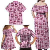 Pink Palaka Hawaii Family Matching Off Shoulder Maxi Dress and Hawaiian Shirt Hawaiian Lehua Blossoms