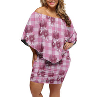Pink Palaka Hawaii Family Matching Off Shoulder Short Dress and Hawaiian Shirt Hawaiian Lehua Blossoms