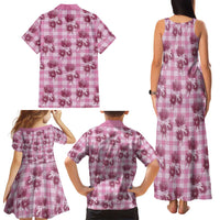 Pink Palaka Hawaii Family Matching Tank Maxi Dress and Hawaiian Shirt Hawaiian Lehua Blossoms