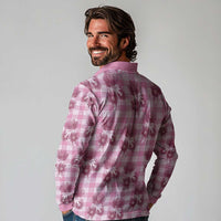 Pink Palaka Hawaii Long Sleeve Polo Shirt Hawaiian Lehua Blossoms