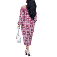 Pink Palaka Hawaii Off The Shoulder Long Sleeve Dress Hawaiian Lehua Blossoms LT05 - Polynesian Pride