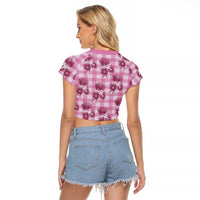 Pink Palaka Hawaii Raglan Cropped T Shirt Hawaiian Lehua Blossoms