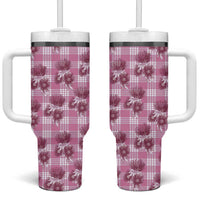Pink Palaka Hawaii Tumbler With Handle Hawaiian Lehua Blossoms LT05 One Size: 40 oz Pink - Polynesian Pride