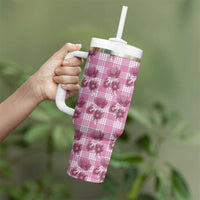 Pink Palaka Hawaii Tumbler With Handle Hawaiian Lehua Blossoms LT05 - Polynesian Pride