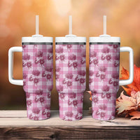 Pink Palaka Hawaii Tumbler With Handle Hawaiian Lehua Blossoms LT05 - Polynesian Pride