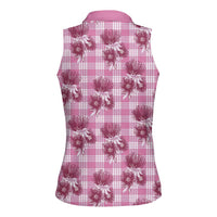 Pink Palaka Hawaii Women Sleeveless Polo Shirt Hawaiian Lehua Blossoms