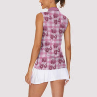Pink Palaka Hawaii Women Sleeveless Polo Shirt Hawaiian Lehua Blossoms