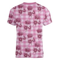 Pink Palaka Hawaii Women V-Neck T-Shirt Hawaiian Lehua Blossoms