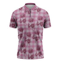 Pink Palaka Hawaii Zipper Polo Shirt Hawaiian Lehua Blossoms