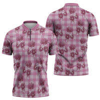Pink Palaka Hawaii Zipper Polo Shirt Hawaiian Lehua Blossoms