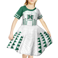 Custom Hawaii Football Kid Short Sleeve Dress Rainbow Warriors Kakau Pattern LT05 - Polynesian Pride