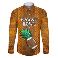 Custom Hawaii Honolulu Football Bowl Family Matching Short Sleeve Bodycon Dress and Hawaiian Shirt Simple Style LT05 Dad's Shirt - Long Sleeve Brown - Polynesian Pride