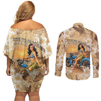 Aloha Hawaii Biker Couples Matching Off Shoulder Short Dress and Long Sleeve Button Shirt Ride To Paradise LT05 - Polynesian Pride