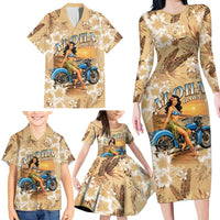 Aloha Hawaii Biker Family Matching Long Sleeve Bodycon Dress and Hawaiian Shirt Ride To Paradise