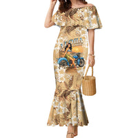 Aloha Hawaii Biker Family Matching Mermaid Dress and Hawaiian Shirt Ride To Paradise LT05 Mom's Dress Beige - Polynesian Pride