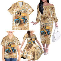 Aloha Hawaii Biker Family Matching Off The Shoulder Long Sleeve Dress and Hawaiian Shirt Ride To Paradise
