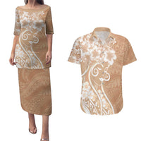 Polynesian Women's Day Couples Matching Puletasi and Hawaiian Shirt Brown Hibiscus Flowers With Polynesian Pattern LT05 Brown - Polynesian Pride