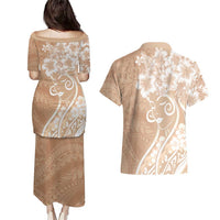 Polynesian Women's Day Couples Matching Puletasi and Hawaiian Shirt Brown Hibiscus Flowers With Polynesian Pattern LT05 - Polynesian Pride