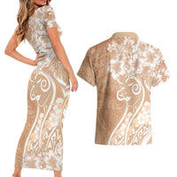 Polynesian Women's Day Couples Matching Short Sleeve Bodycon Dress and Hawaiian Shirt Brown Hibiscus Flowers With Polynesian Pattern LT05 - Polynesian Pride