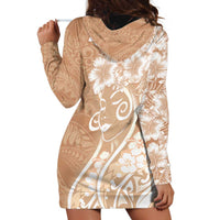 Polynesian Women's Day Hoodie Dress Brown Hibiscus Flowers With Polynesian Pattern