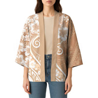 Polynesian Women's Day Kimono Brown Hibiscus Flowers With Polynesian Pattern LT05 - Polynesian Pride
