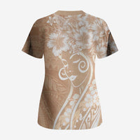 Polynesian Women's Day Scrub Top Brown Hibiscus Flowers With Polynesian Pattern LT05 - Polynesian Pride