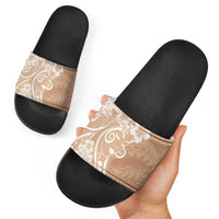 Polynesian Women's Day Slide Sandals Brown Hibiscus Flowers With Polynesian Pattern