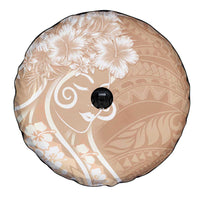 Polynesian Women's Day Spare Tire Cover Brown Hibiscus Flowers With Polynesian Pattern