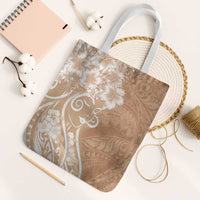 Polynesian Women's Day Tote Bag Brown Hibiscus Flowers With Polynesian Pattern