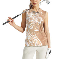 Polynesian Women's Day Women Sleeveless Polo Shirt Brown Hibiscus Flowers With Polynesian Pattern LT05 - Polynesian Pride