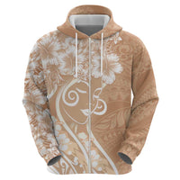 Polynesian Women's Day Zip Hoodie Brown Hibiscus Flowers With Polynesian Pattern LT05 - Polynesian Pride