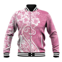 Polynesian Women's Day Baseball Jacket Pink Hibiscus Flowers With Polynesian Pattern LT05 Unisex Pink - Polynesian Pride