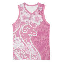 Polynesian Women's Day Basketball Jersey Pink Hibiscus Flowers With Polynesian Pattern LT05 Unisex Pink - Polynesian Pride