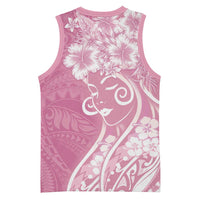 Polynesian Women's Day Basketball Jersey Pink Hibiscus Flowers With Polynesian Pattern LT05 - Polynesian Pride